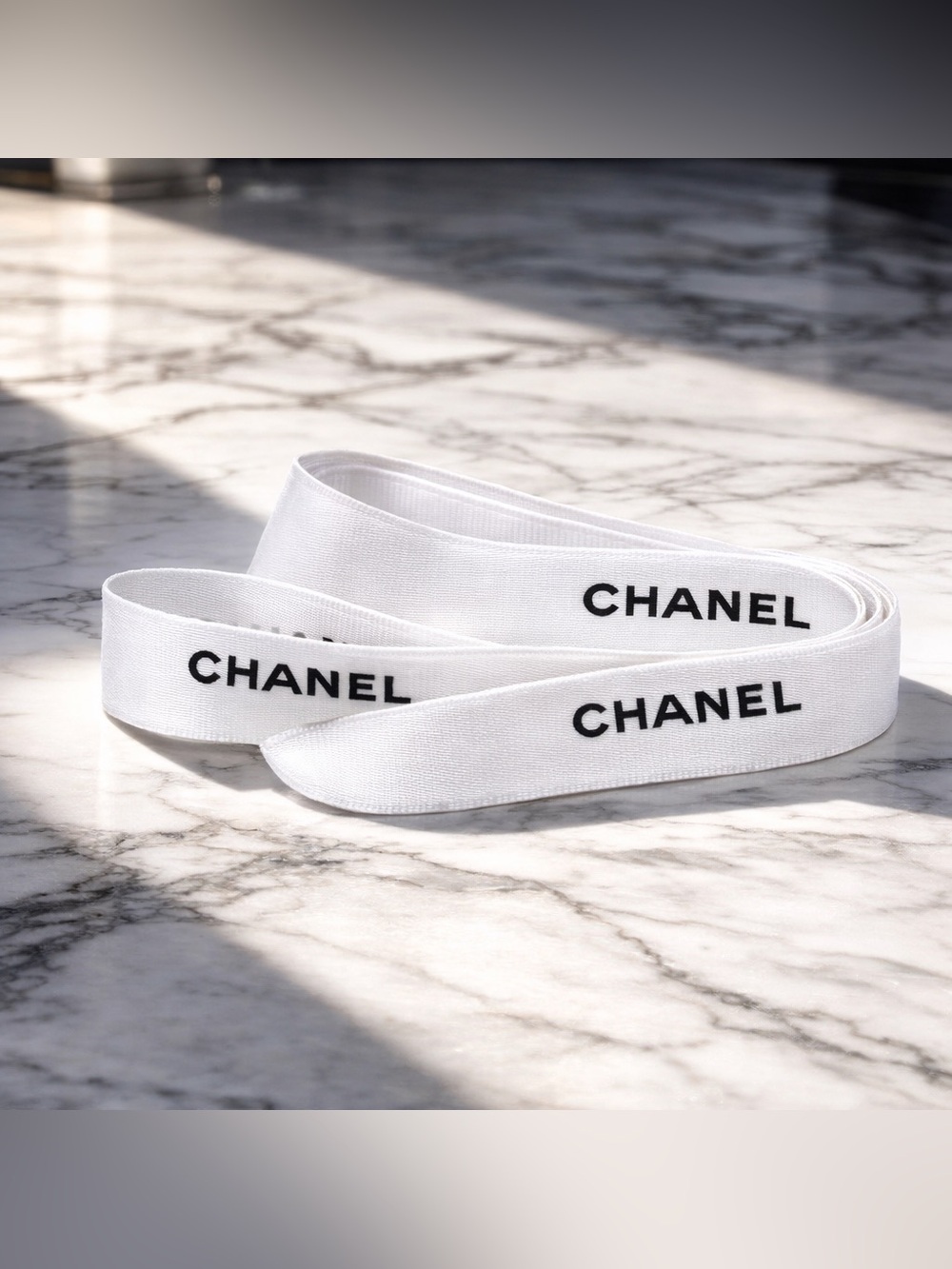 Authentic CHANEL Boutique Ribbon 5ft White Black Logo Luxury Gift Wrap Decor